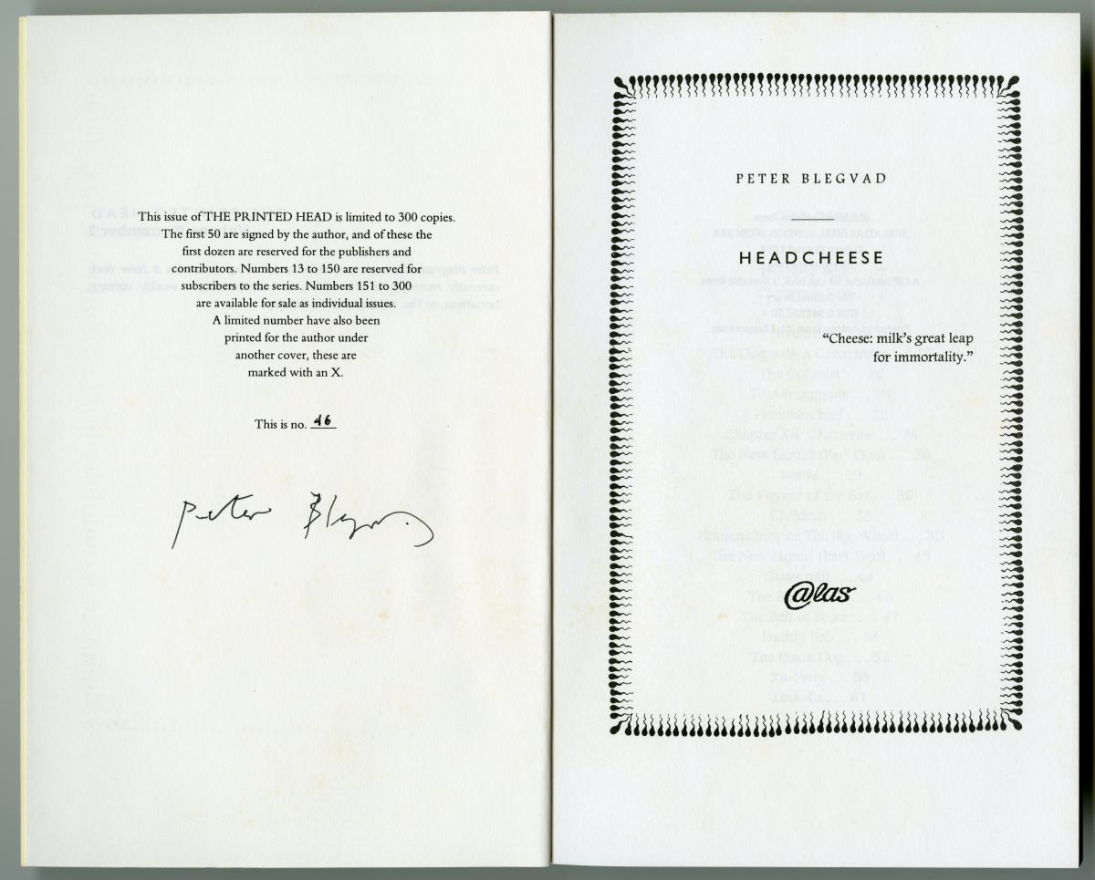 Peter Blegvad『Headcheese』（1994年、Atlas Press） 扉とサイン